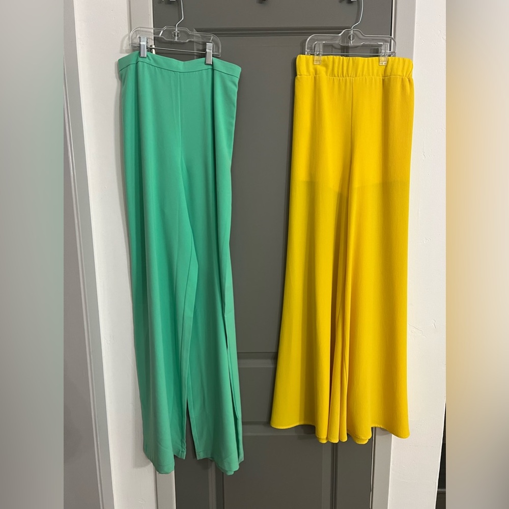 TWO palazzo pants. Size small. Green. Yellow. Great deal! Priced to sell